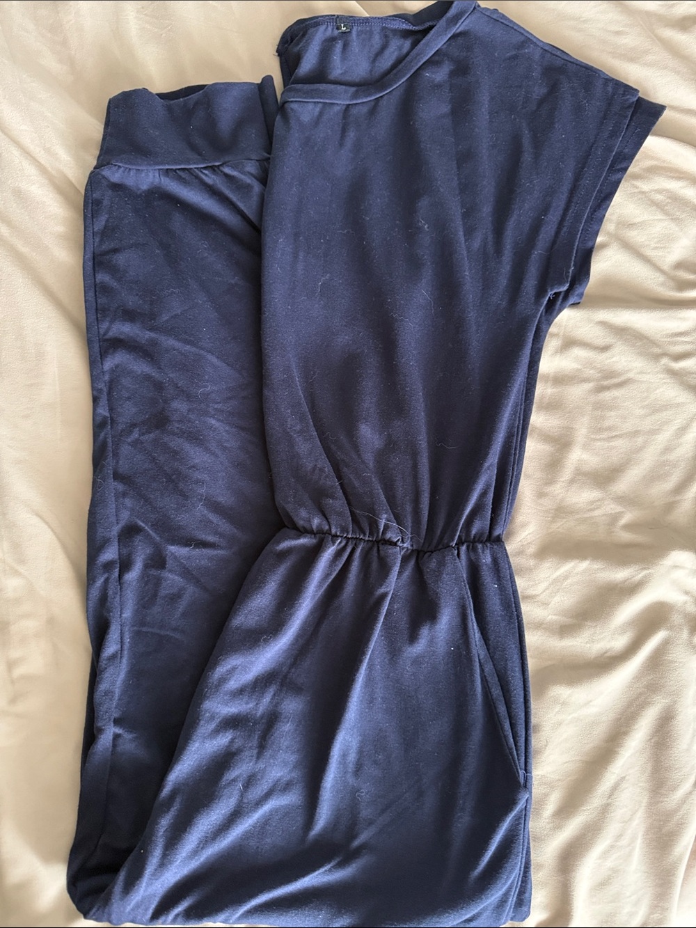 Navy Blue One-Piece Jumpsuit with Elastic Waist